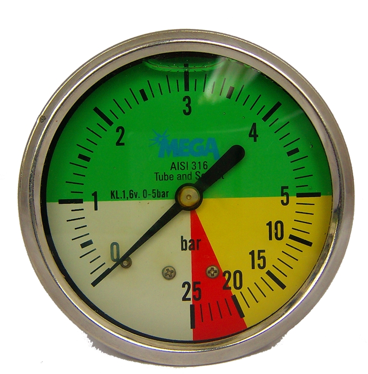 Manometer, Glyzerinmanometer aus Edelstahl bis 25 bar